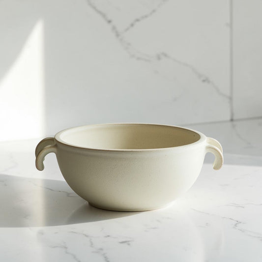 Slek Minimalist Ceramic Soup Bowl with Handles - 24oz Matte Porcelain Salad Bowls for Kitchen, Microwave & Dishwasher Safe