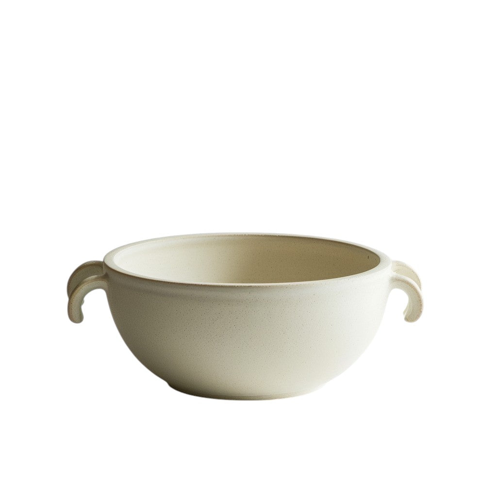 Slek Minimalist Ceramic Soup Bowl with Handles - 24oz Matte Porcelain Salad Bowls for Kitchen, Microwave & Dishwasher Safe