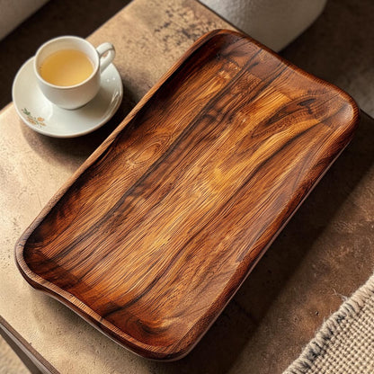 Slek Natural Acacia Wood Serving Tray - Rectangle Wooden Ottoman Tray for Coffee Table, Tea, and Food Platter